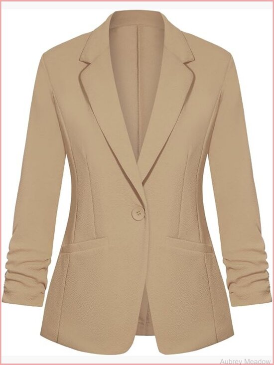 Jackets & Blazers - Dressy Casual Ruched 3/4 Sleeve Blazer Notch Lapel Work Jacket